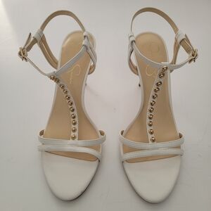 Jessica Simpson White & Gold Strappy Heel Sandal Size 10